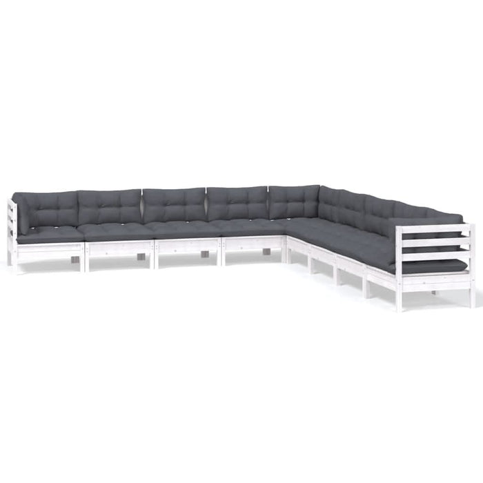 Set mobilier de grădină cu perne, 9 piese, alb, lemn masiv pin - WALTI WALTI