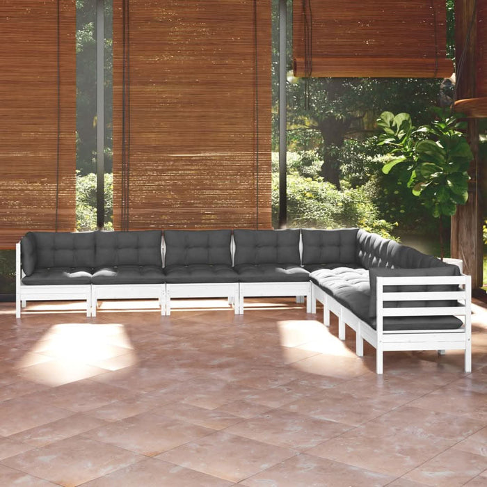 Set mobilier de grădină cu perne, 9 piese, alb, lemn masiv pin - WALTI WALTI
