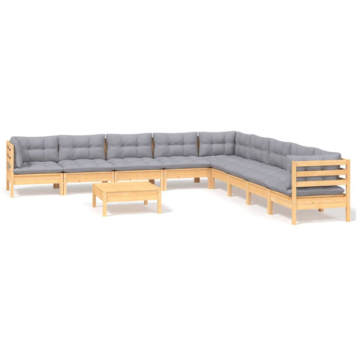 Set mobilier grădină cu perne, 10 piese, gri, lemn masiv pin - WALTI WALTI