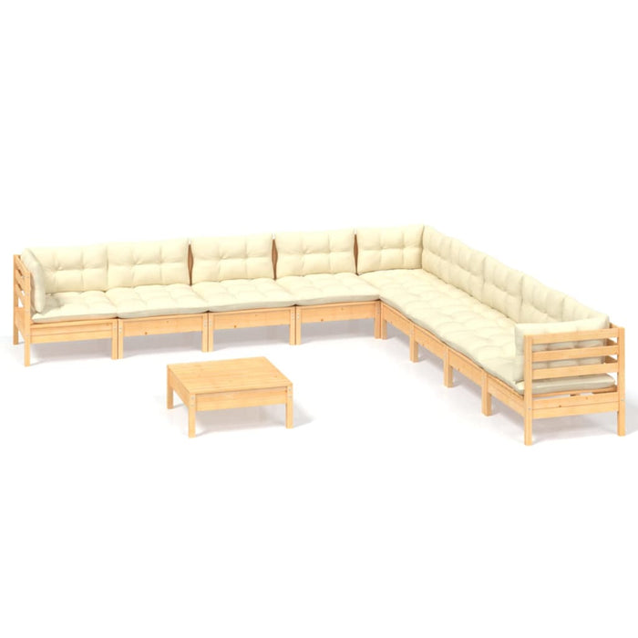 Set mobilier grădină cu perne crem, 10 piese, lemn masiv de pin - WALTI WALTI
