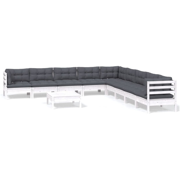 Set mobilier grădină cu perne, 10 piese, alb, lemn masiv pin - WALTI WALTI