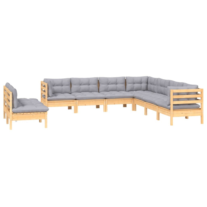 Set mobilier de grădină cu perne gri, 9 piese, lemn masiv pin - WALTI WALTI