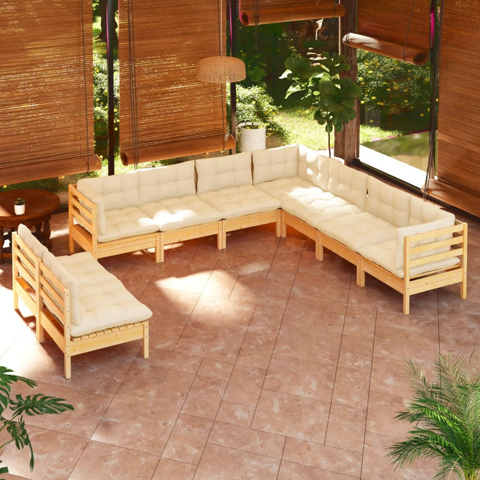 Set mobilier grădină cu perne crem, 9 piese, lemn masiv de pin - WALTI WALTI