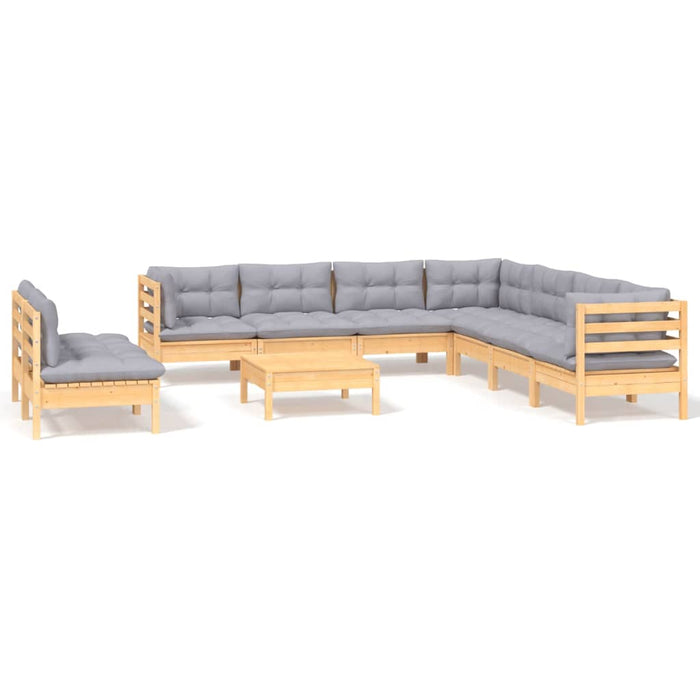 Set mobilier grădină cu perne, 10 piese, gri, lemn masiv pin - WALTI WALTI