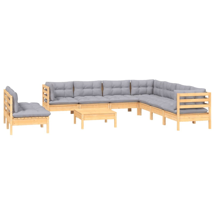 Set mobilier grădină cu perne, 10 piese, gri, lemn masiv pin - WALTI WALTI