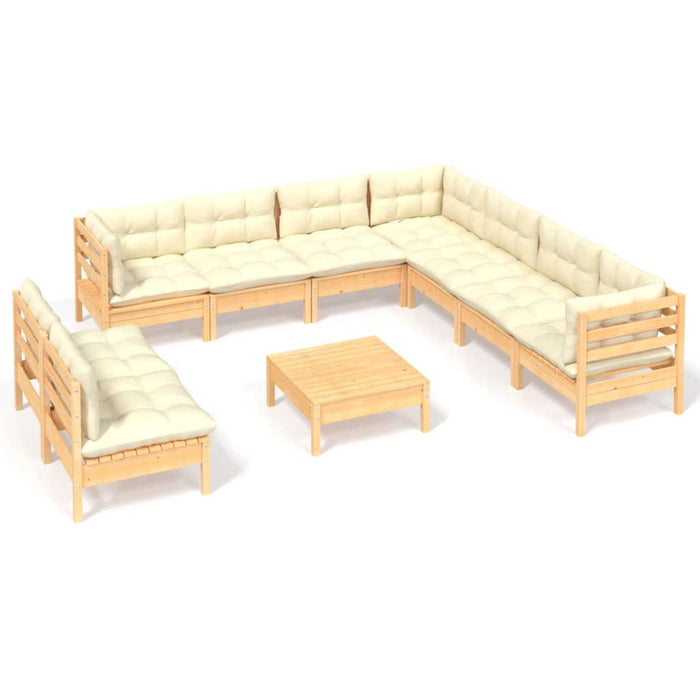 Set mobilier grădină cu perne crem, 10 piese, lemn masiv de pin - WALTI WALTI