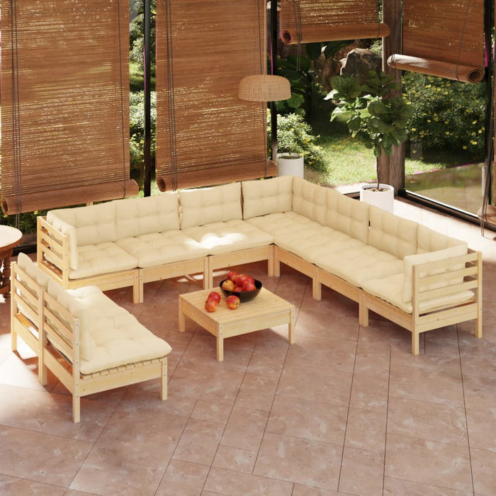 Set mobilier grădină cu perne crem, 10 piese, lemn masiv de pin - WALTI WALTI