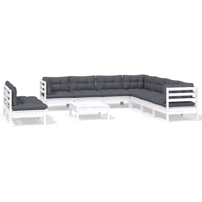 Set mobilier grădină cu perne, 10 piese, alb, lemn masiv pin - WALTI WALTI
