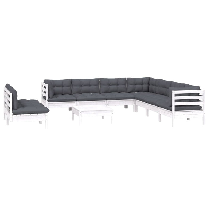 Set mobilier grădină cu perne, 10 piese, alb, lemn masiv pin - WALTI WALTI