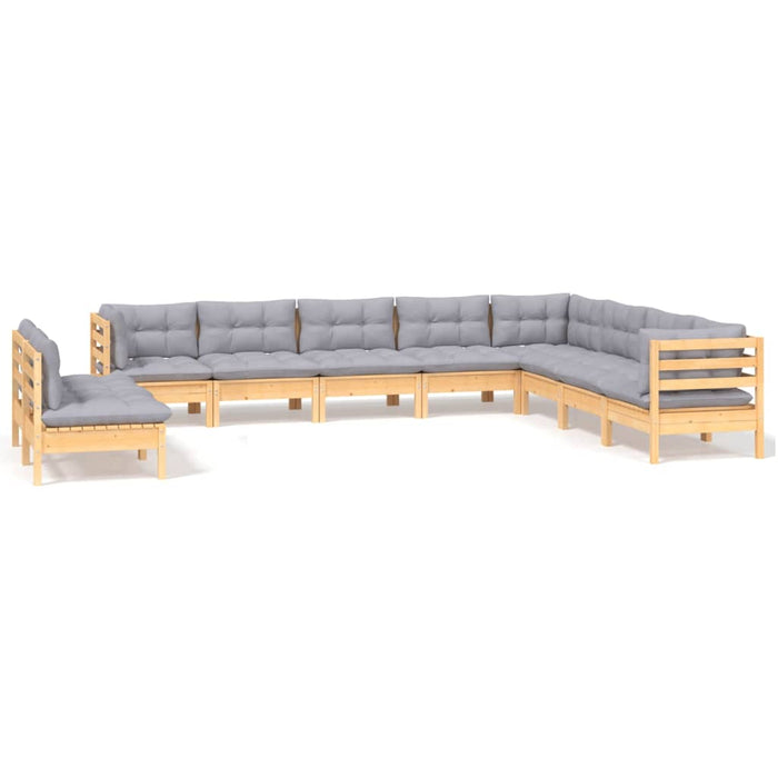 Set mobilier grădină cu perne, 10 piese, gri, lemn masiv pin - WALTI WALTI