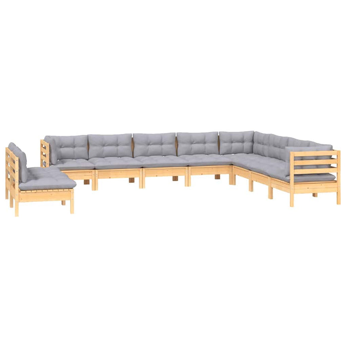 Set mobilier grădină cu perne, 10 piese, gri, lemn masiv pin - WALTI WALTI