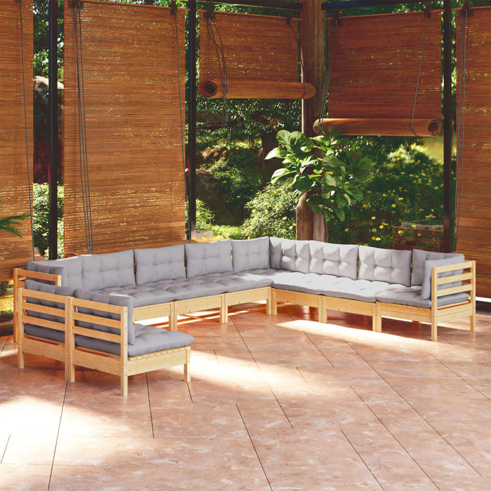 Set mobilier grădină cu perne, 10 piese, gri, lemn masiv pin - WALTI WALTI