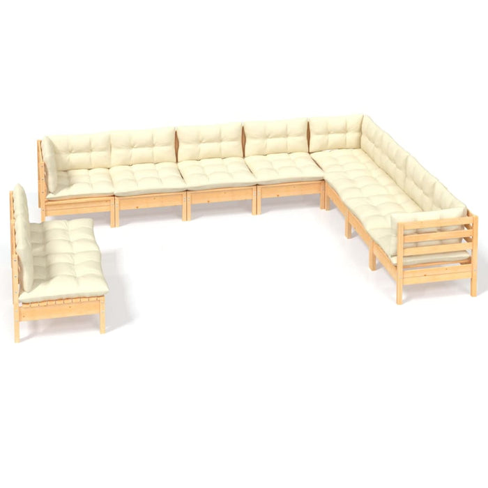 Set mobilier grădină cu perne crem, 10 piese, lemn masiv de pin - WALTI WALTI