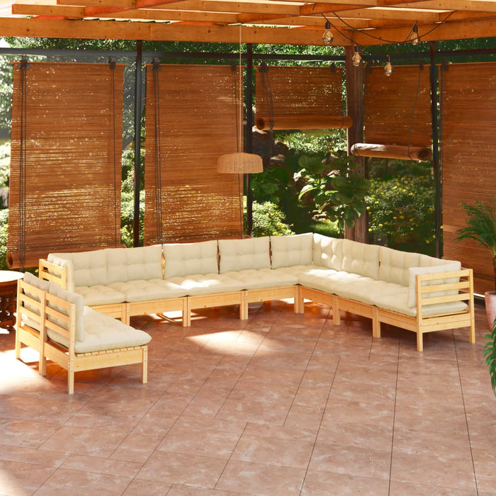 Set mobilier grădină cu perne crem, 10 piese, lemn masiv de pin - WALTI WALTI