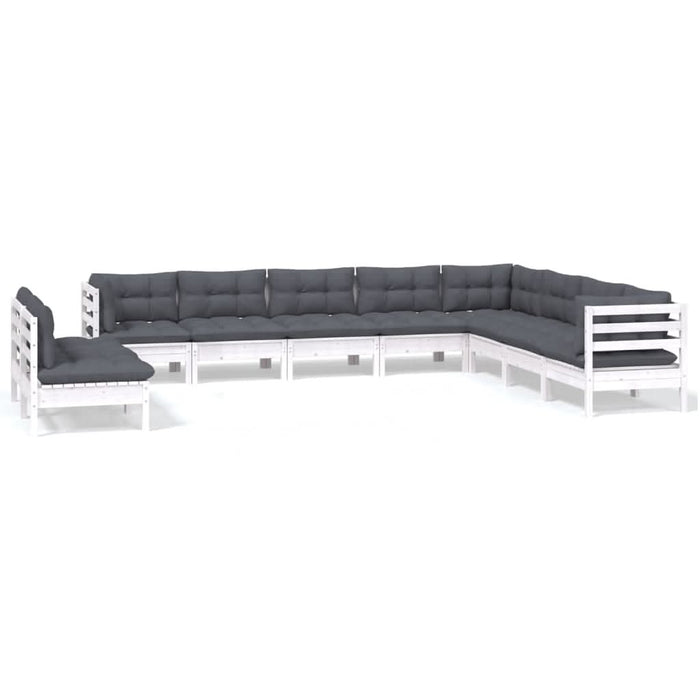 Set mobilier grădină cu perne, 10 piese, alb, lemn masiv pin - WALTI WALTI