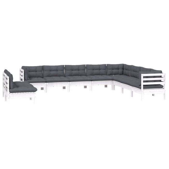 Set mobilier grădină cu perne, 10 piese, alb, lemn masiv pin - WALTI WALTI