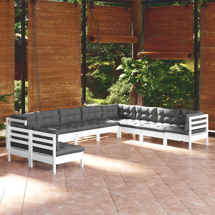 Set mobilier grădină cu perne, 10 piese, alb, lemn masiv pin - WALTI WALTI