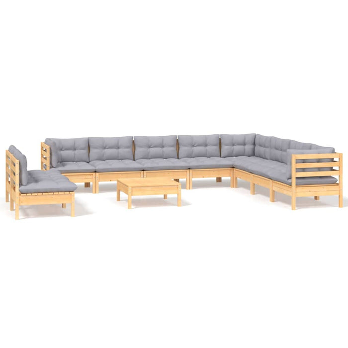Set mobilier de grădină cu perne, 11 piese, gri, lemn masiv pin - WALTI WALTI