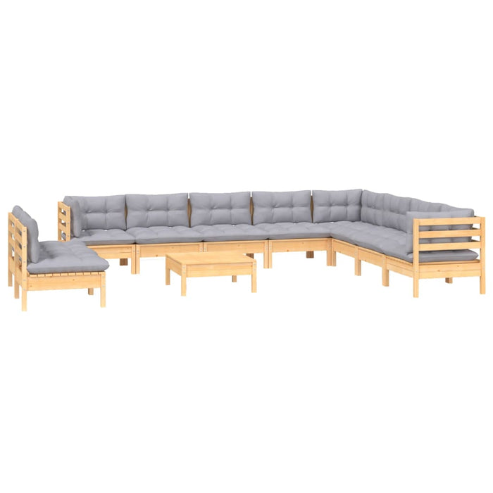 Set mobilier de grădină cu perne, 11 piese, gri, lemn masiv pin - WALTI WALTI
