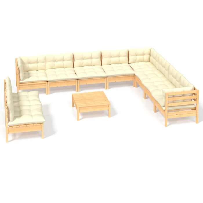 Set mobilier grădină cu perne crem, 11 piese, lemn masiv de pin - WALTI WALTI