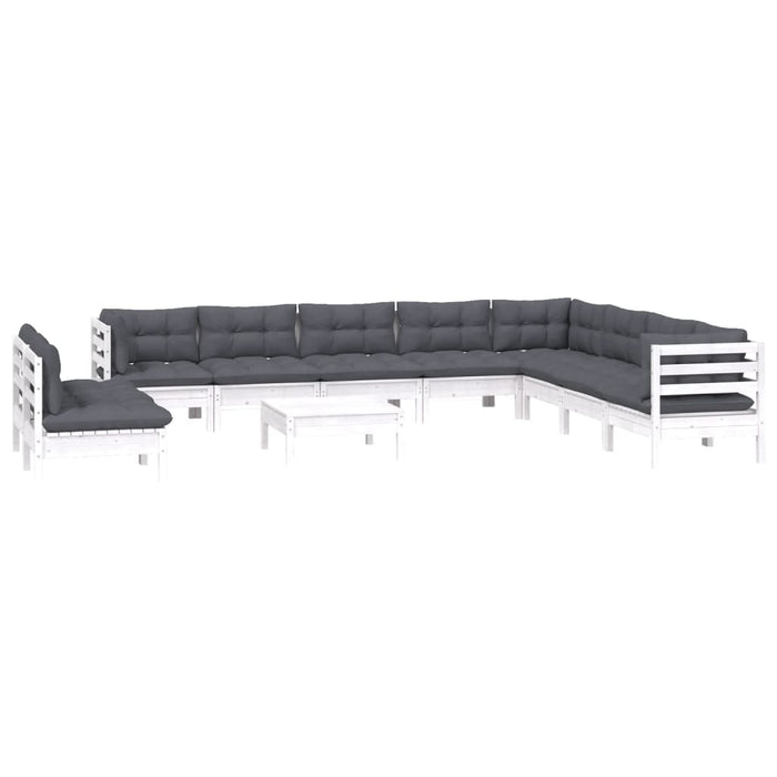 Set mobilier grădină cu perne, 11 piese, alb, lemn masiv pin WALTI