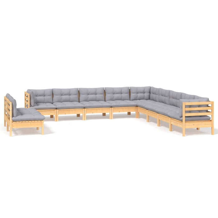 Set mobilier grădină cu perne, 11 piese, gri, lemn masiv pin - WALTI WALTI