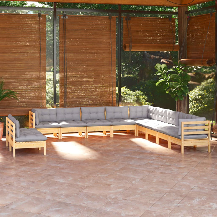 Set mobilier grădină cu perne, 11 piese, gri, lemn masiv pin - WALTI WALTI