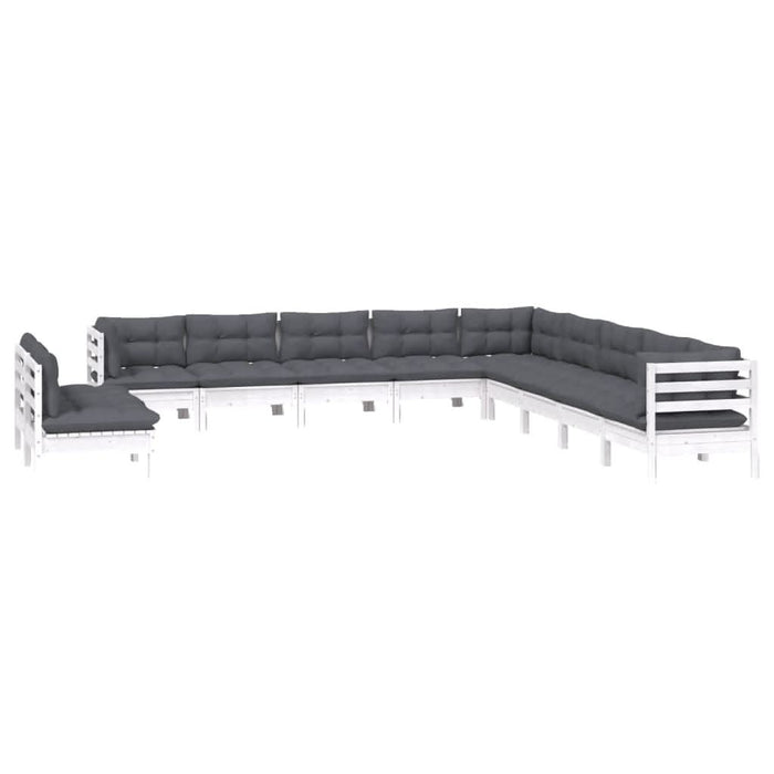 Set mobilier grădină cu perne, 11 piese, alb, lemn masiv pin - WALTI WALTI