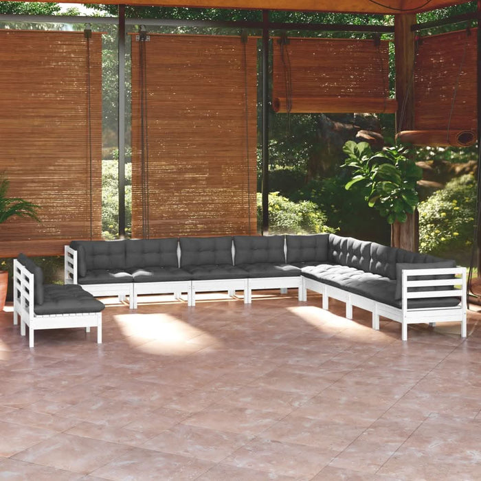 Set mobilier grădină cu perne, 11 piese, alb, lemn masiv pin - WALTI WALTI