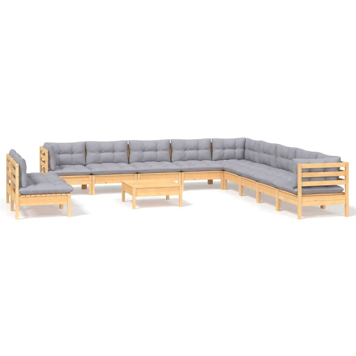 Set mobilier de grădină cu perne, 12 piese, gri, lemn masiv pin - WALTI WALTI