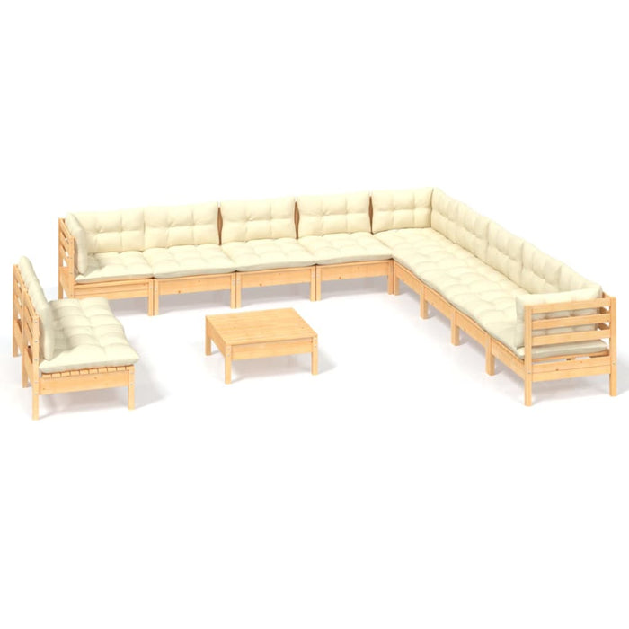 Set mobilier grădină cu perne crem, 12 piese, lemn masiv de pin - WALTI WALTI
