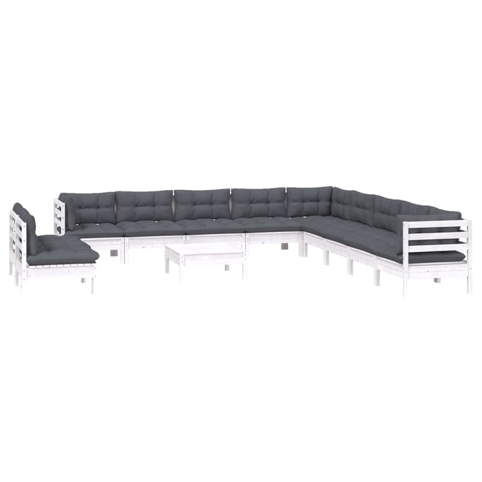 Set mobilier grădină cu perne, 12 piese, alb, lemn masiv pin - WALTI WALTI