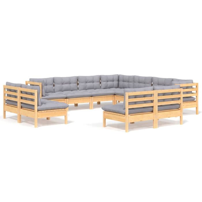 Set mobilier grădină cu perne, 11 piese, gri, lemn masiv pin - WALTI WALTI