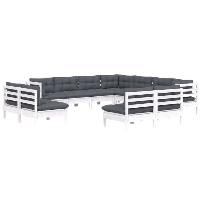 Set mobilier grădină cu perne, 11 piese, alb, lemn masiv pin - WALTI WALTI