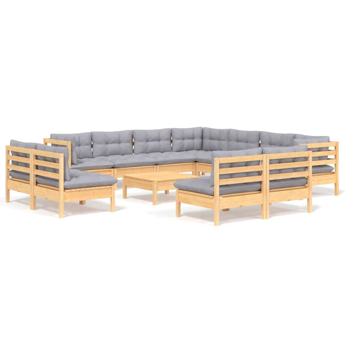 Set mobilier de grădină cu perne, 12 piese, gri, lemn masiv pin - WALTI WALTI