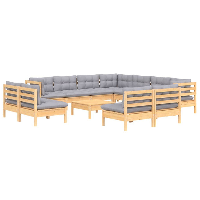 Set mobilier de grădină cu perne, 12 piese, gri, lemn masiv pin - WALTI WALTI