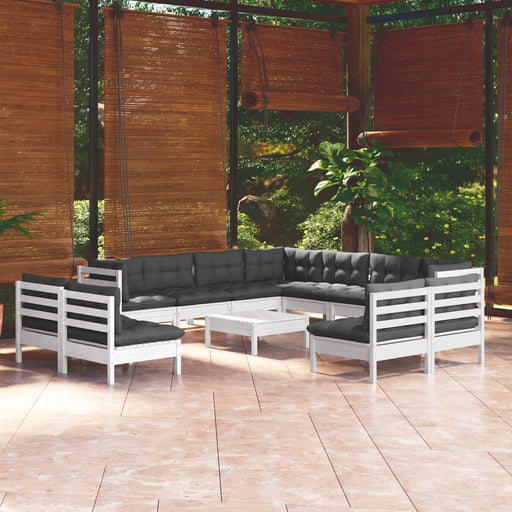 Set mobilier grădină cu perne, 12 piese, alb, lemn masiv pin - WALTI WALTI