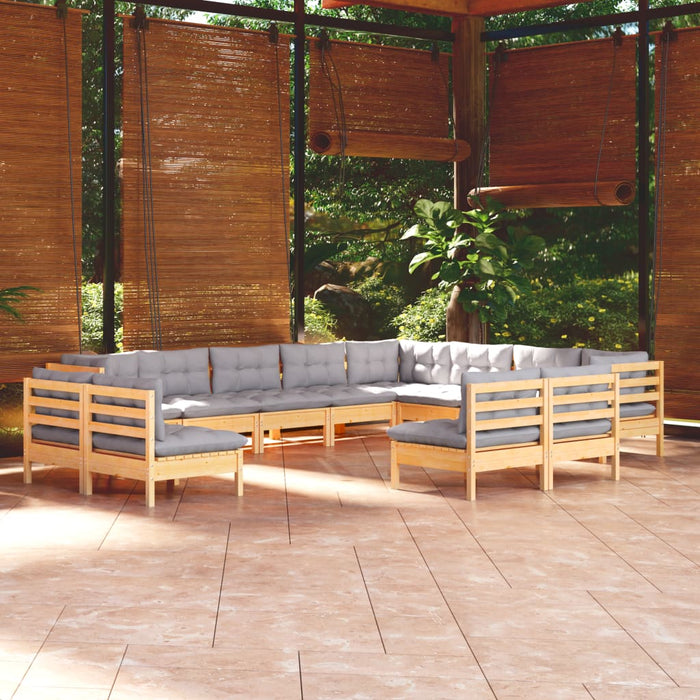 Set mobilier grădină cu perne, 12 piese, gri, lemn masiv pin - WALTI WALTI