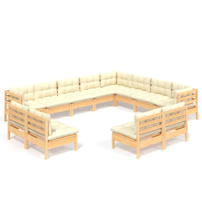 Set mobilier grădină cu perne crem, 12 piese, lemn masiv de pin - WALTI WALTI