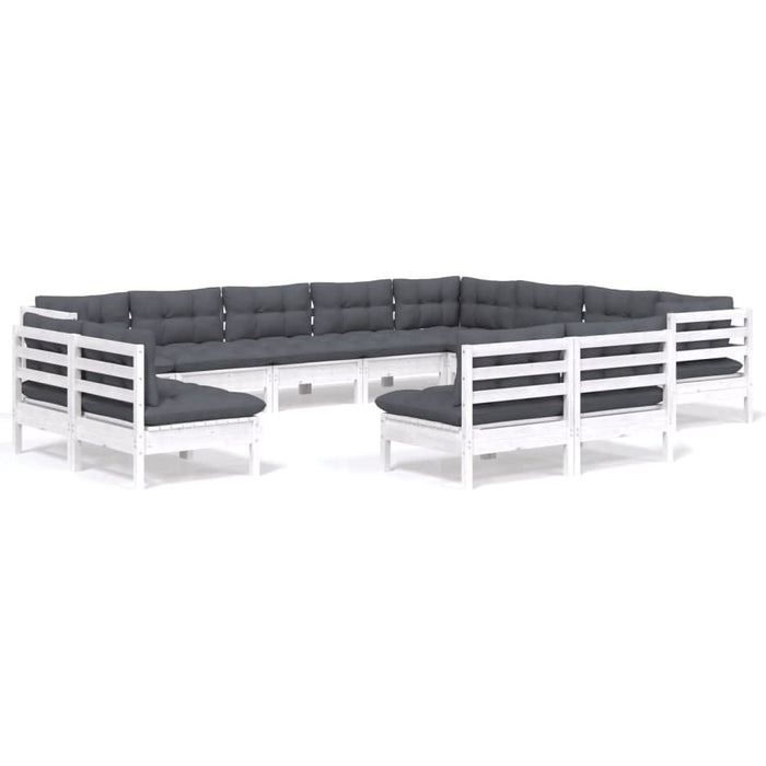 Set mobilier grădină cu perne, 12 piese, alb, lemn masiv pin - WALTI WALTI