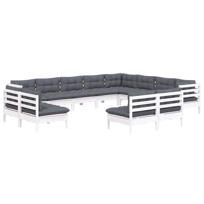 Set mobilier grădină cu perne, 12 piese, alb, lemn masiv pin - WALTI WALTI