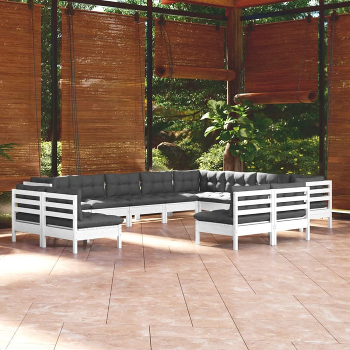 Set mobilier grădină cu perne, 12 piese, alb, lemn masiv pin - WALTI WALTI
