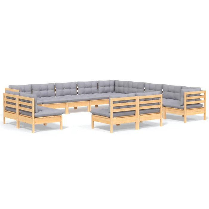 Set mobilier grădină cu perne, 13 piese, gri, lemn masiv pin - WALTI WALTI