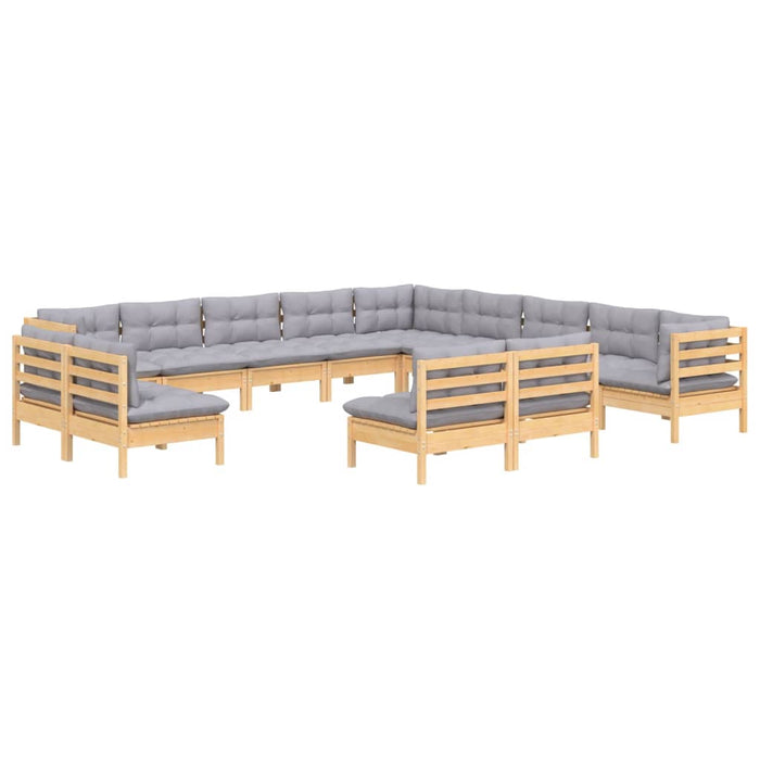 Set mobilier grădină cu perne, 13 piese, gri, lemn masiv pin - WALTI WALTI