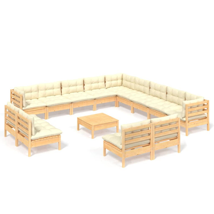 Set de mobilier de grădină & perne 14 piese crem lemn masiv pin - WALTI WALTI