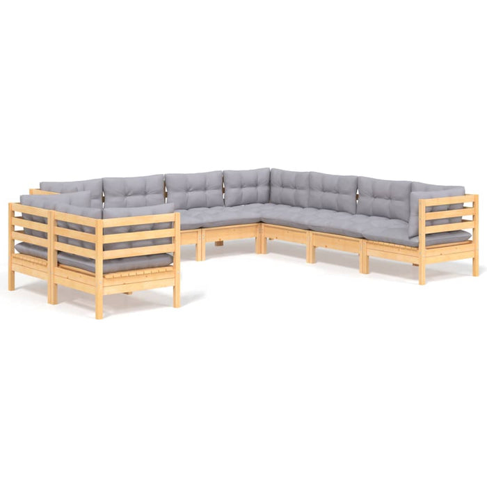 Set mobilier de grădină cu perne gri, 9 piese, lemn masiv pin - WALTI WALTI