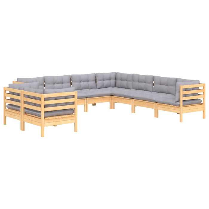 Set mobilier de grădină cu perne gri, 9 piese, lemn masiv pin - WALTI WALTI