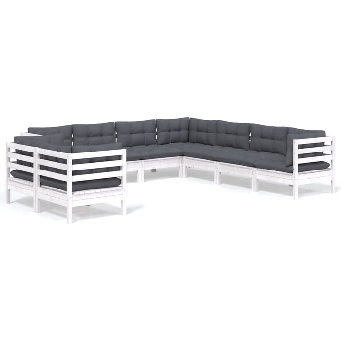 Set mobilier de grădină cu perne, 9 piese, alb, lemn masiv pin - WALTI WALTI