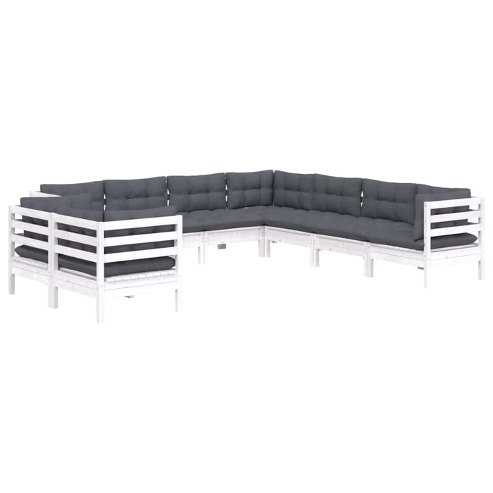 Set mobilier de grădină cu perne, 9 piese, alb, lemn masiv pin - WALTI WALTI