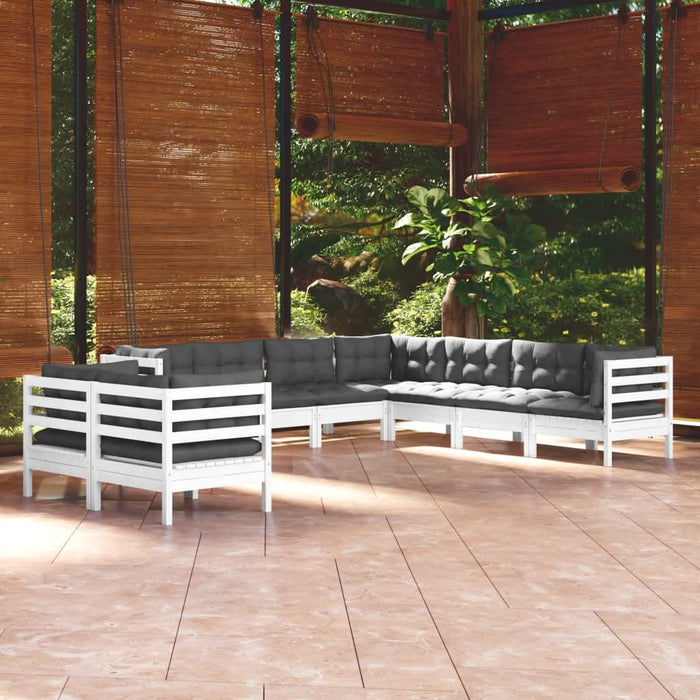 Set mobilier de grădină cu perne, 9 piese, alb, lemn masiv pin - WALTI WALTI